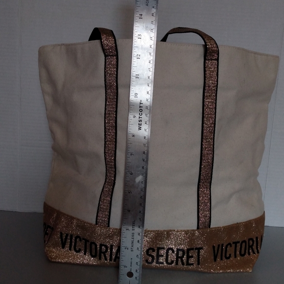 Victoria Secret Gold Glitter Canvas Bag - Picture 12 of 13